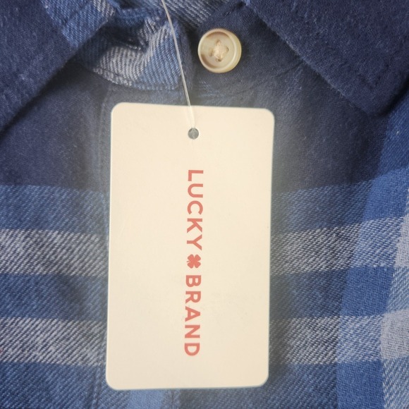 Lucky Brand Womens XL Blue Plaid Cropped Shirt Flannel Button Up Long Sleeve - Picture 5 of 14